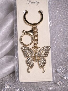 ePretty Gold Butterfly Key & Card Holder Charm with Crystals